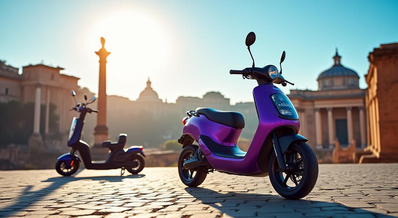 Monopattino moderno ai Fori Imperiali