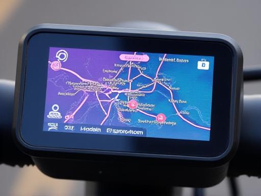 Mockup dell'app di navigazione su un manubrio di e-bike